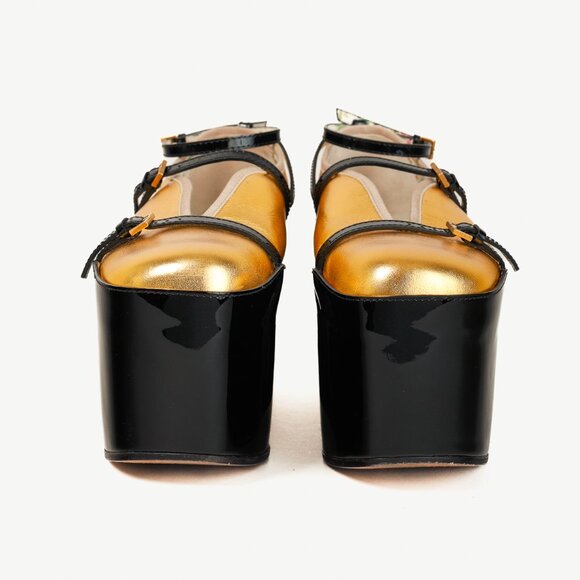 Gucci Gold & Black Patent Leather Hannelore Detachable Platform Flat - Picture 2 of 13